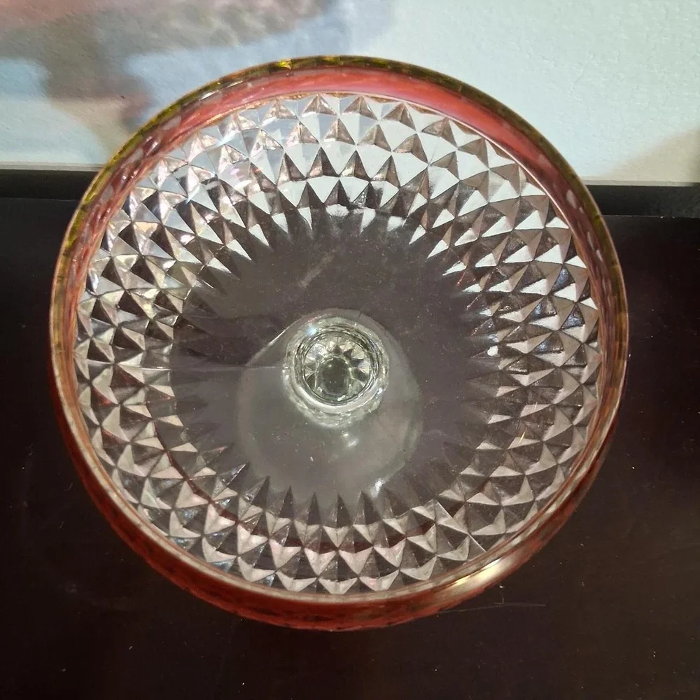 Vintage Red glass candy bowl with diamond pattern